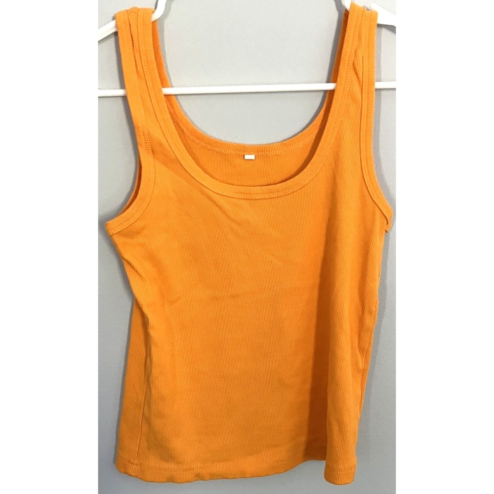 Ribbed Tank Top Shirt Womens M Orange Sleeveless Stretch Casual Scoop Neck
